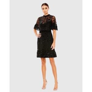 Mac Duggal 9143 Embellished Illusion High Neck Mini Dress Black Women’s 2 9143